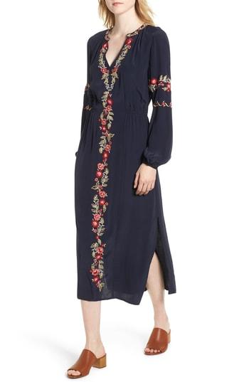 Women's Hinge Embroidered Midi Dress, Size - Blue