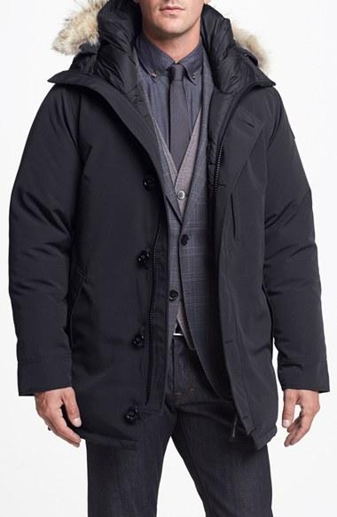 Men's Canada Goose 'chateau' Slim Fit Genuine Coyote Fur Trim Jacket - Grey