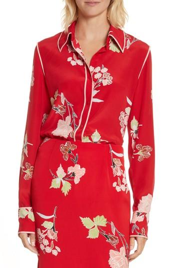 Women's Diane Von Furstenberg Floral Print Silk Shirt - Red