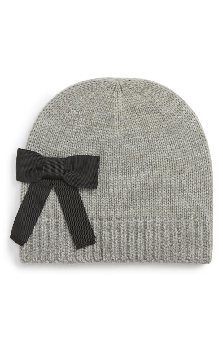 Women's Kate Spade New York Grosgrain Bow Beanie - Grey