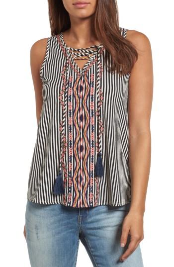 Women's Thml Tassel Tie Stripe Top - Black