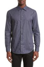 Men's Armani Collezioni Slim Fit Grid Print Sport Shirt - Blue