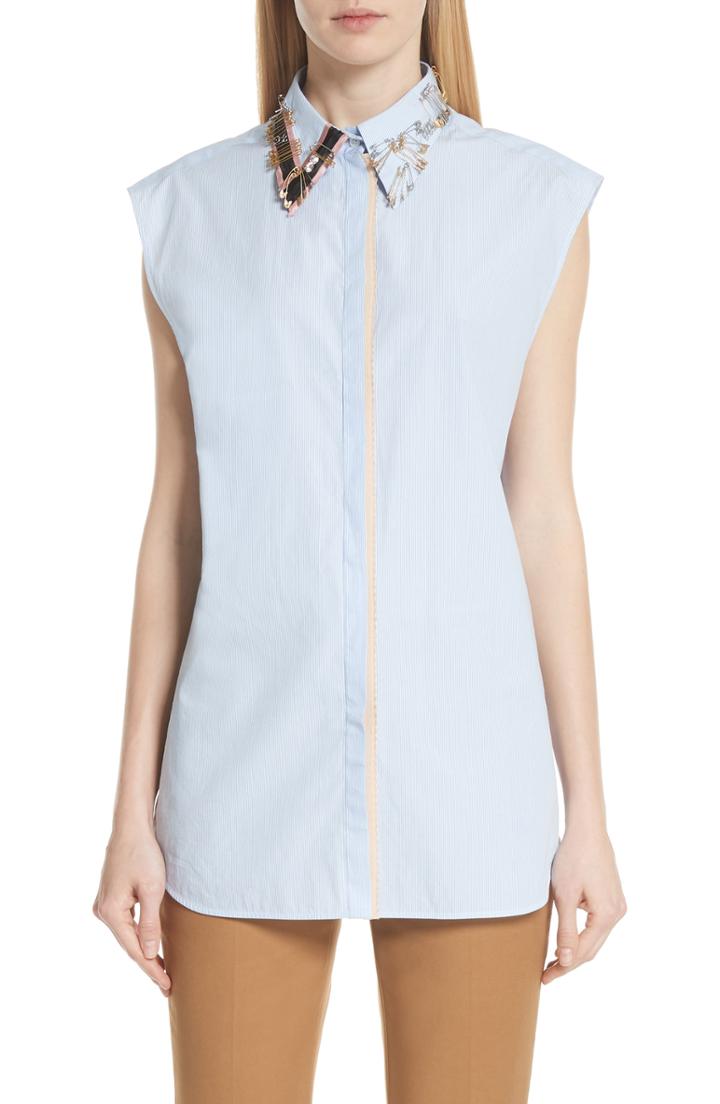 Women's N Degree21 Pin Collar Poplin Top Us / 38 It - Blue