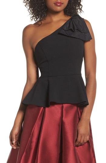 Women's Eliza J Bow Detail One-shoulder Peplum Top - Black