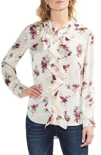 Women's Vince Camuto Delicate Bouquet Ruffle Front Blouse - White