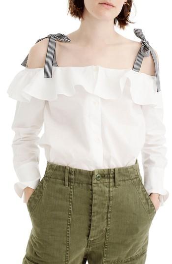 Women's J.crew Ribbon Cold Shoulder Top, Size - White