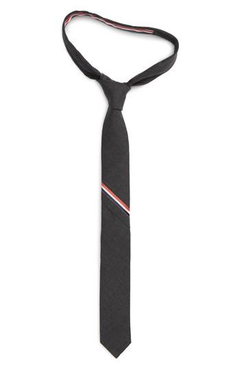 Men's Thom Browne Stripe Wool Skinny Tie, Size - Grey