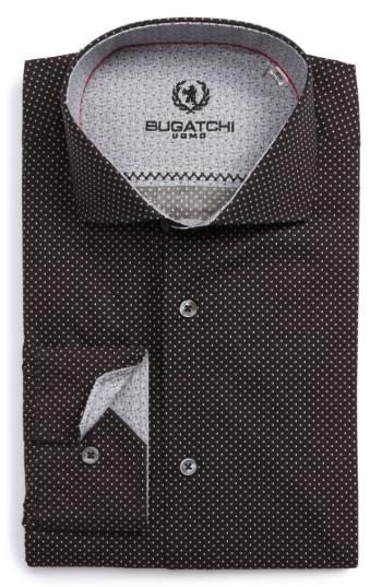 Men's Bugatchi Trim Fit Dot Dress Shirt - Black