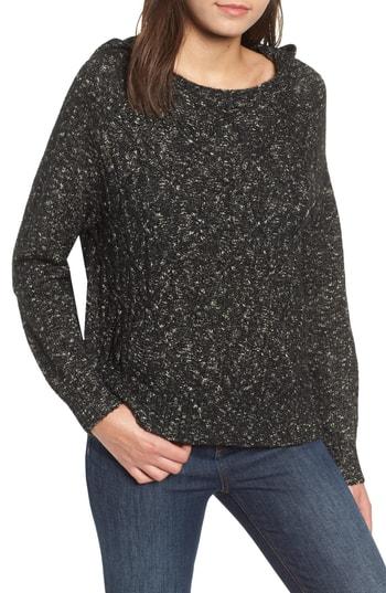 Women's Rvca Marled Hooded Cable-knit Cotton Blend Sweater - Black