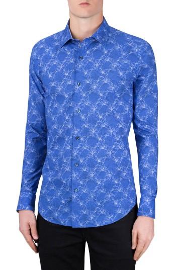 Men's Bugatchi Shaped Fit Abstract Print Sport Shirt - Blue