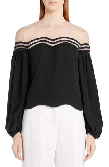 Women's Fendi Illusion Wave Silk Blouse Us / 38 It - Black