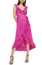 Women's Topshop Jacquard Ruffle Faux Wrap Midi Dress Us (fits Like 0) - Pink