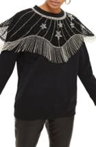 Women's Topshop Star Cape Embellished Sweatshirt Us (fits Like 0) - Black
