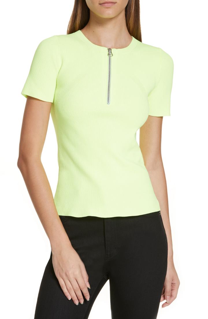 Women's Helmut Lang Quarter Zip Ribbed Tee - Green