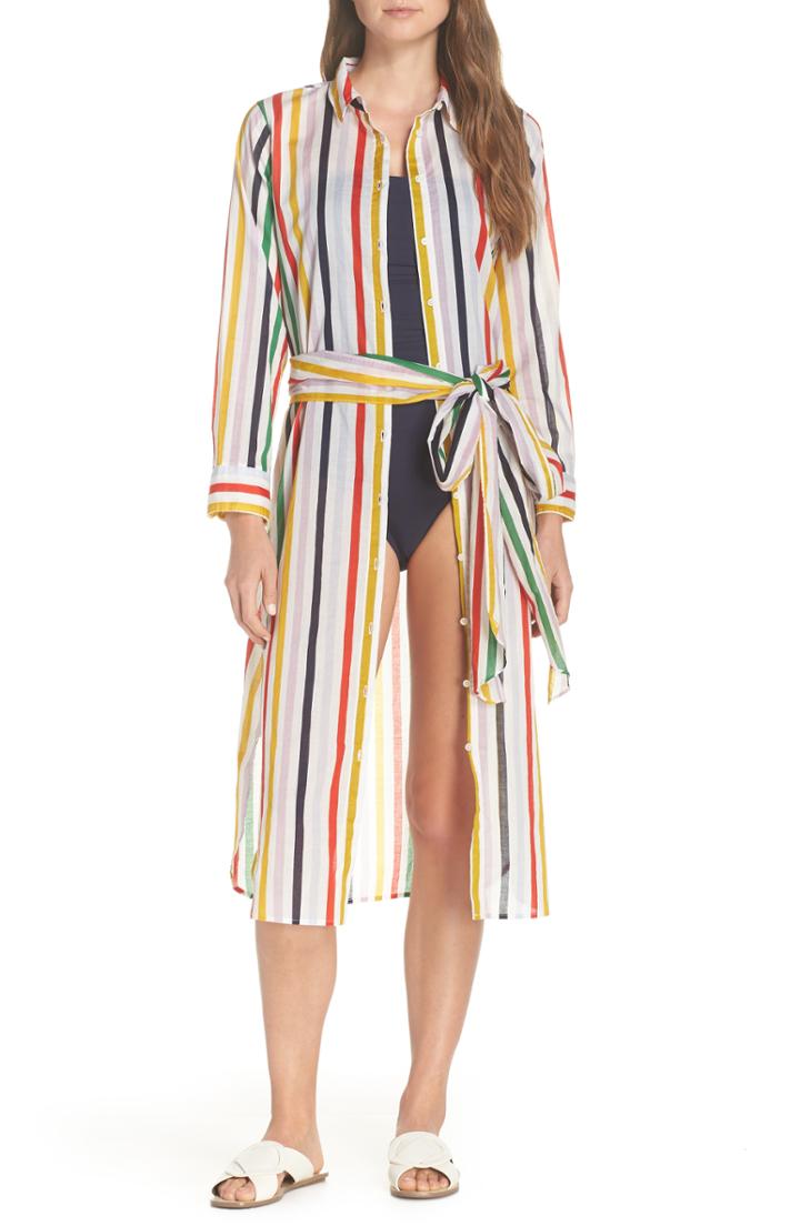Women's J.crew Long Lightweight Shirtdress Cover-up, Size - White