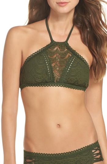Women's Becca Color Play High Neck Bikini Top, Size D - Green