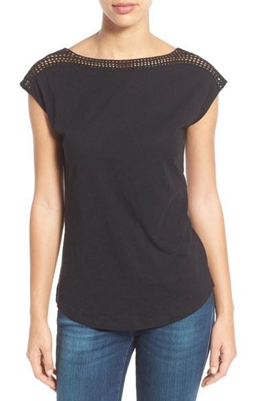 Women's Caslon Lace Shoulder Tee - Black
