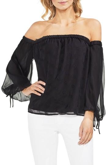 Women's Vince Camuto Off The Shoulder Eyelet Top, Size - Black