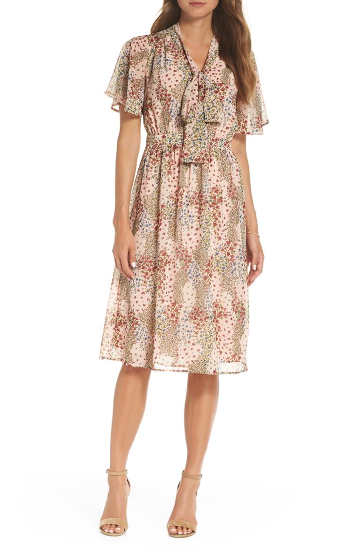 Women's 1901 Tie Neck Floral Midi Dress