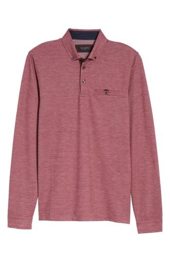 Men's Ted Baker London Trever Slim Fit Long Sleeve Oxford Polo (l) - Red
