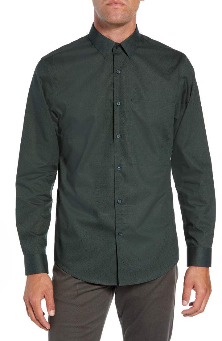 Men's Calibrate Slim Fit Dot Non Iron Sport Shirt - Green