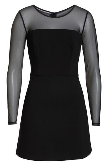 Women's French Connection Whisper Light Mesh Sleeve Dress - Black