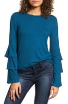 Women's Bp. Ruffle Sleeve Ribbed Sweater, Size - Blue/green