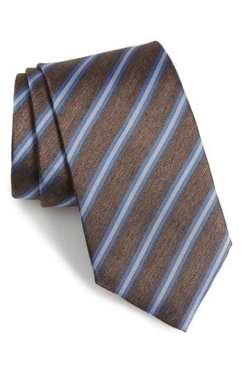 Men's David Donahue Stripe Linen & Silk X-long Tie, Size X-long - Brown