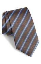 Men's David Donahue Stripe Linen & Silk X-long Tie, Size X-long - Brown