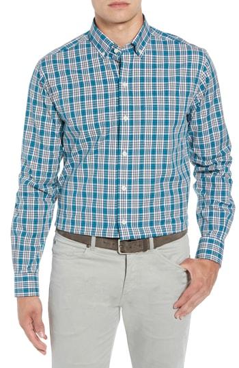 Men's Cutter & Buck Harris Regular Fit Non-iron Plaid Sport Shirt, Size - Blue