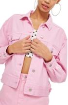 Women's Topshop Moto Denim Jacket Us (fits Like 0) - Pink