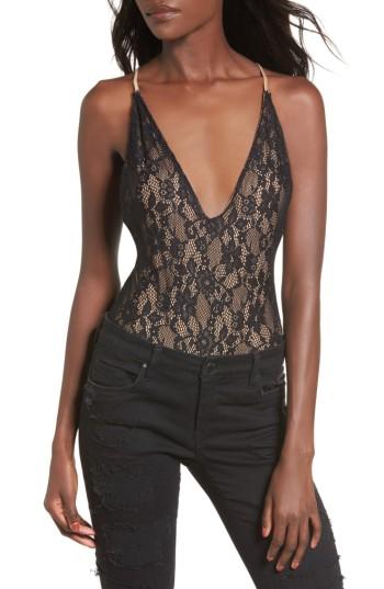 Women's Lovers + Friends Lace Thong Bodysuit - Black