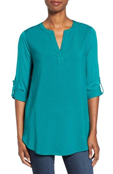 Women's Pleione Split Neck Roll Sleeve Tunic - Green