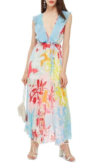 Women's Topshop Paradise Plunge Maxi Dress Us (fits Like 0) - Blue