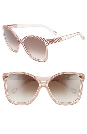 Women's Chloe Grooves 58mm Rectangular Sunglasses - Peach