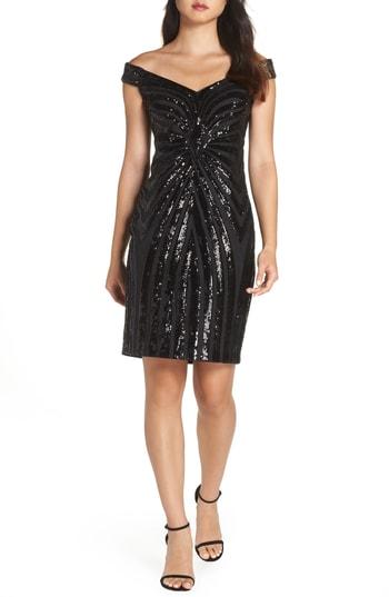 Women's Vince Camuto Sequin Embellished Off The Shoulder Dress - Black