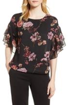 Women's Vince Camuto Tiered Ruffle Sleeve Garden Floral Top, Size - Black