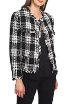 Women's 1.state Raw Edge Plaid Tweed Jacket, Size - Black