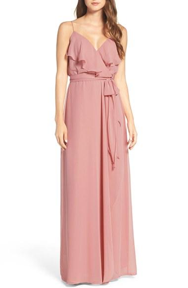 Women's Nouvelle Amsale 'drew' Ruffle Front Chiffon Gown - Pink