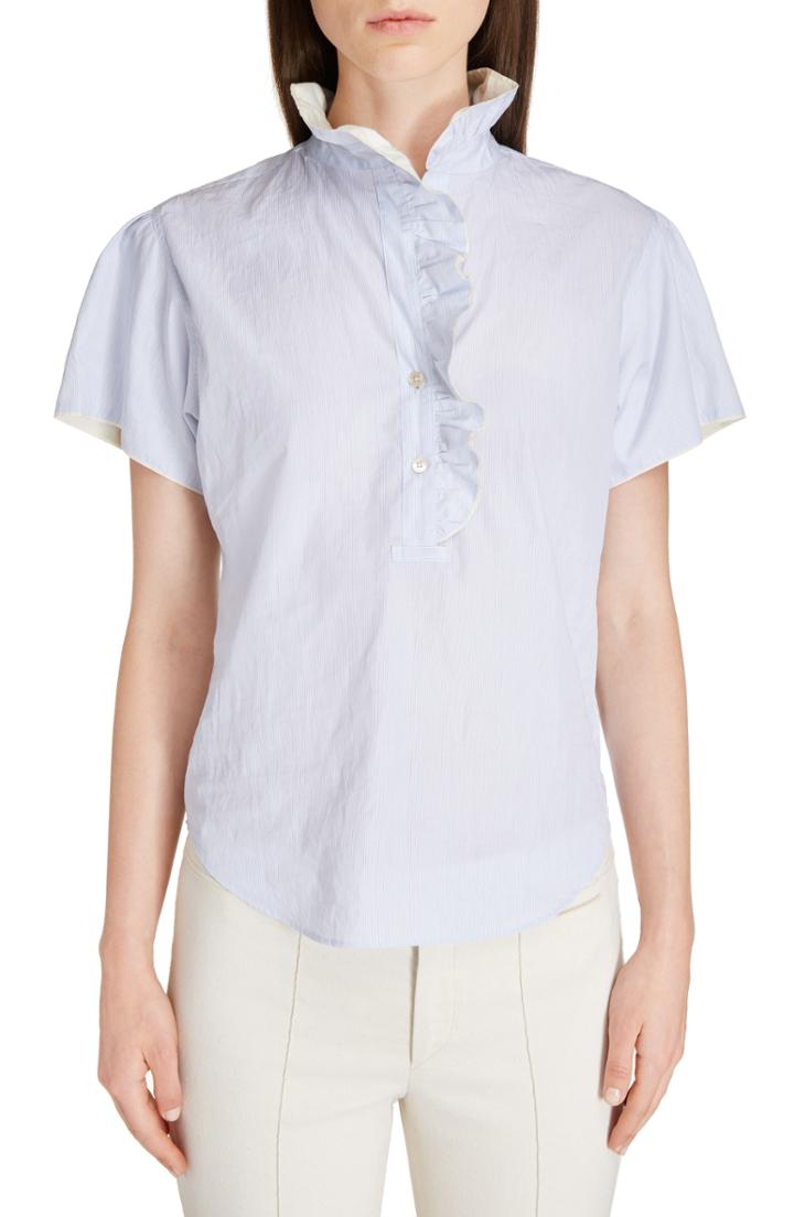 Women's Isabel Marant Jen Ruffle Cotton Top Us / 42 Fr - Blue