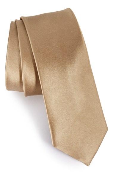 Men's The Tie Bar Solid Silk Skinny Tie, Size - Beige