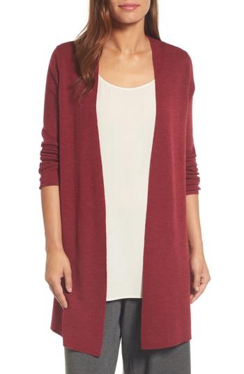 Women's Eileen Fisher Long Merino Wool Cardigan - Red