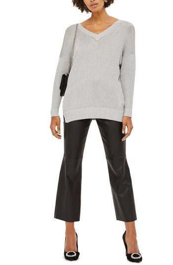 Women's Topshop Metallic Longline V-neck Sweater Us (fits Like 0-2) - Metallic