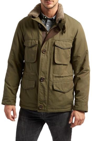 Men's Thermoluxe Flagler Heat System Field Jacket With Genuine Shearling Collar, Size - Green