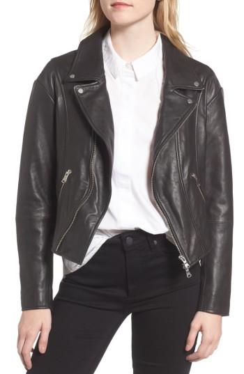 Women's Trouve Off The Shoulder Leather Moto Jacket