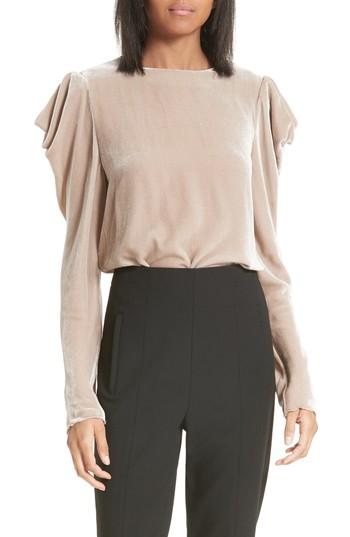 Women's Tibi Drape Sleeve Velvet Top - Beige