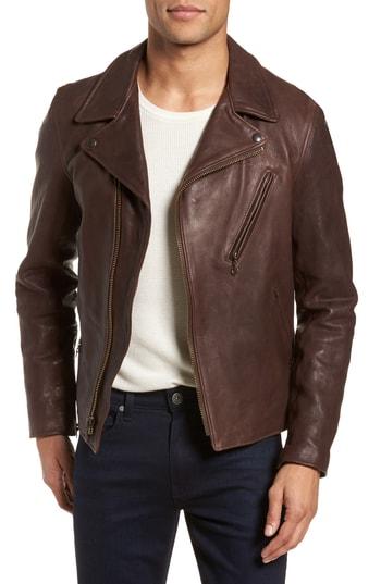 Men's Schott Nyc Leather Moto Jacket - Brown