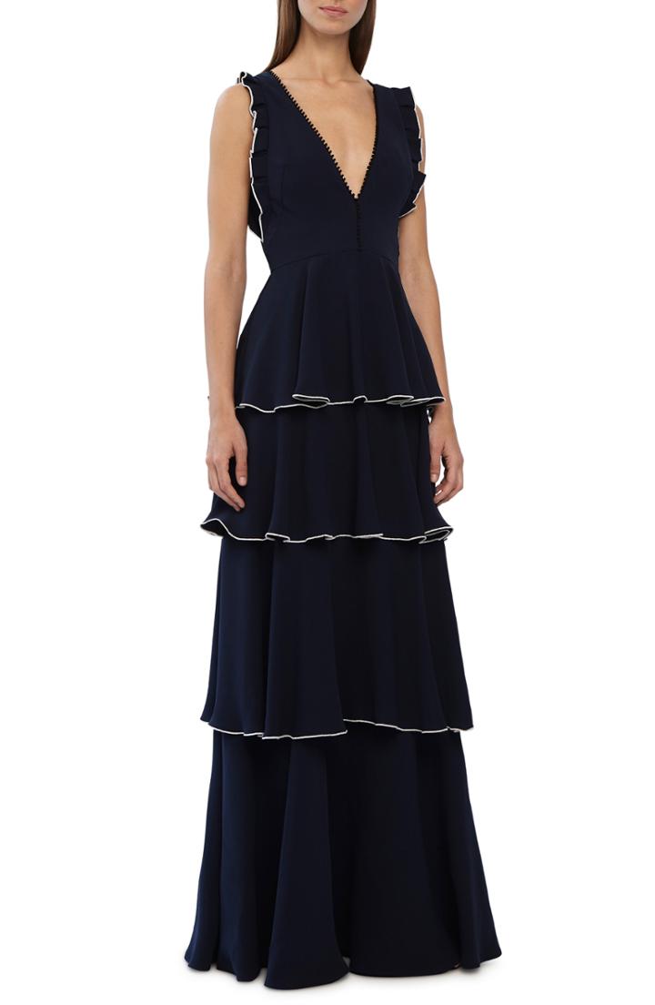 Women's Ml Monique Lhuillier Layered Crepe Gown - Blue