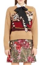Women's Dolce & Gabbana Cat Intarsia Cashmere, Wool & Mohair Blend Sweater Us / 42 It - Brown