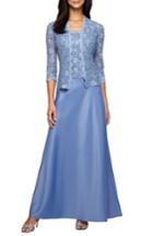 Women's Alex Evenings Sequin Lace & Satin Gown With Jacket - Blue